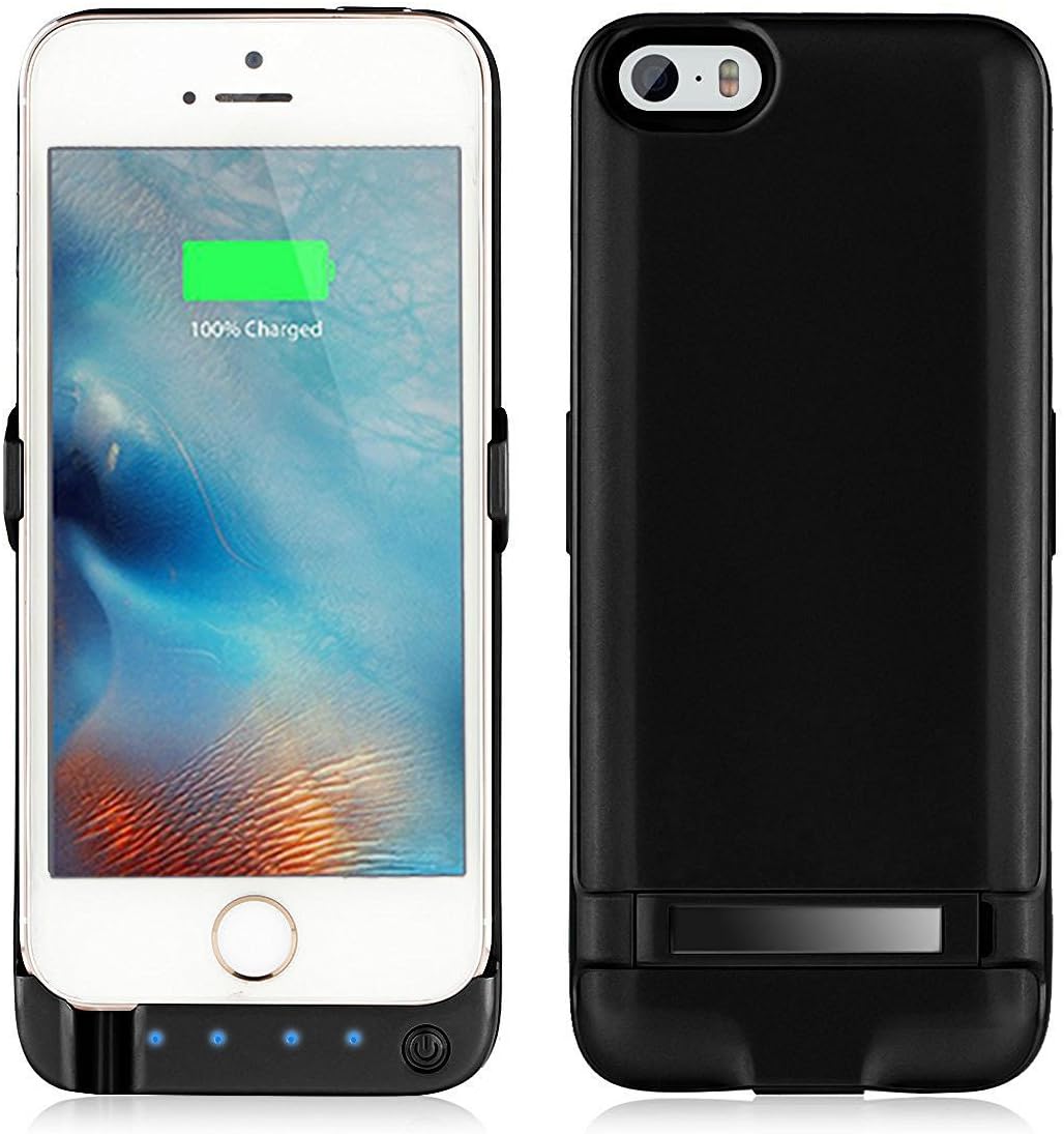 Yicente Battery Case For iPhone 5 5S SE 4200mAh External Battery Charger Case Portable Extended Battery Charging Case Rechargeable Battery Pack Power Bank Case For iPhone 5 5S SE (Black)
