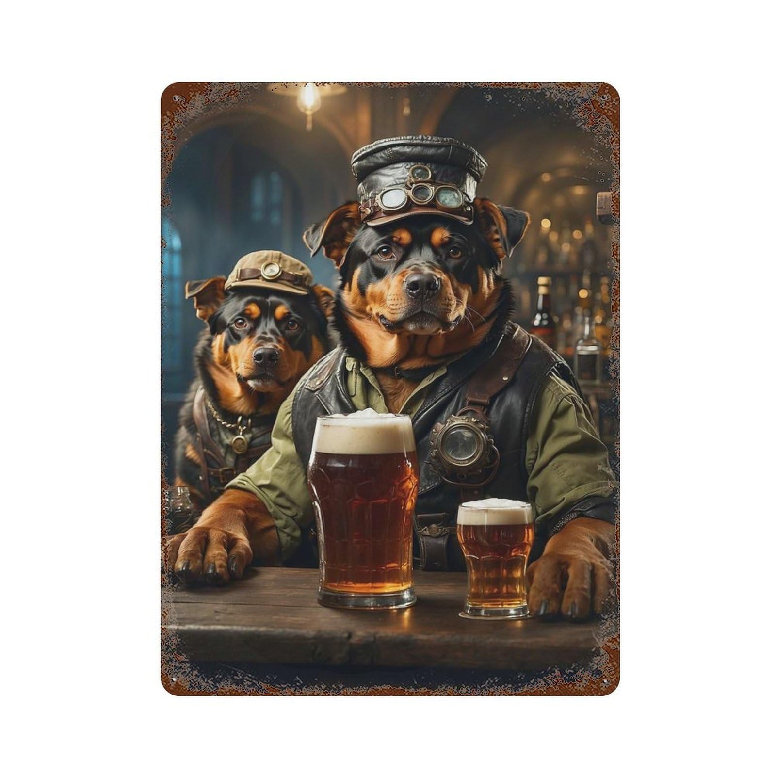 Rottweiler Beer Hound Vintage Metal Tin Sign 15.7"x11.8", for Cafe, Home Bar And Lounge Decor, Vintage Wall Decor