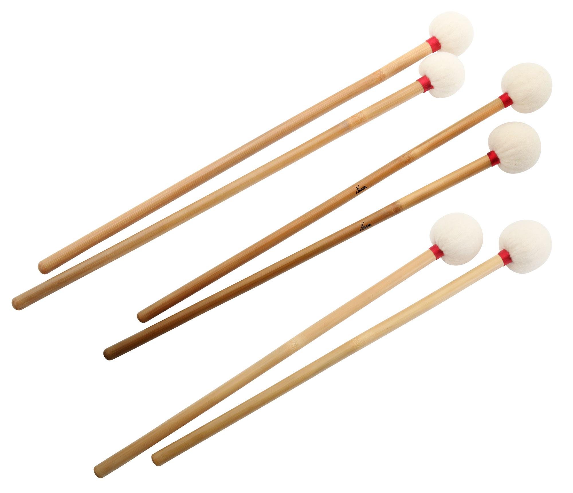 XDrum Baquetas Para Timbal OrquestaSET Bambú, Diámetro de cabeza: 35 mm | 3 pares de baquetas para timbal, 43 mm y 48 mm, Sonido suave, Cabeza de fieltro, Mango de bambú, 43 mm y 48 mm.