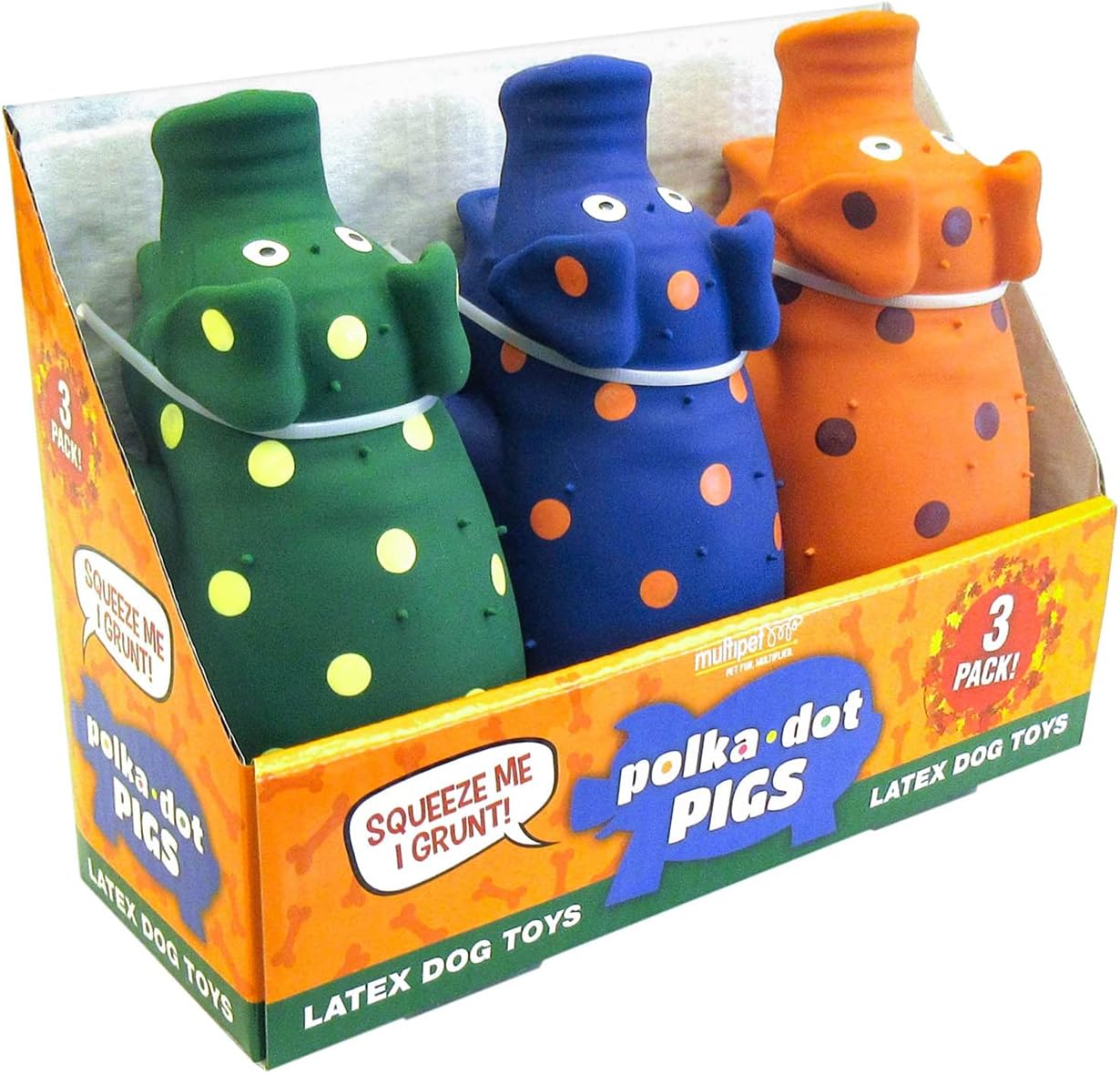 Multipet Polka-Dot Pigs Juguetes de Látex para Perros (Pack de 3)