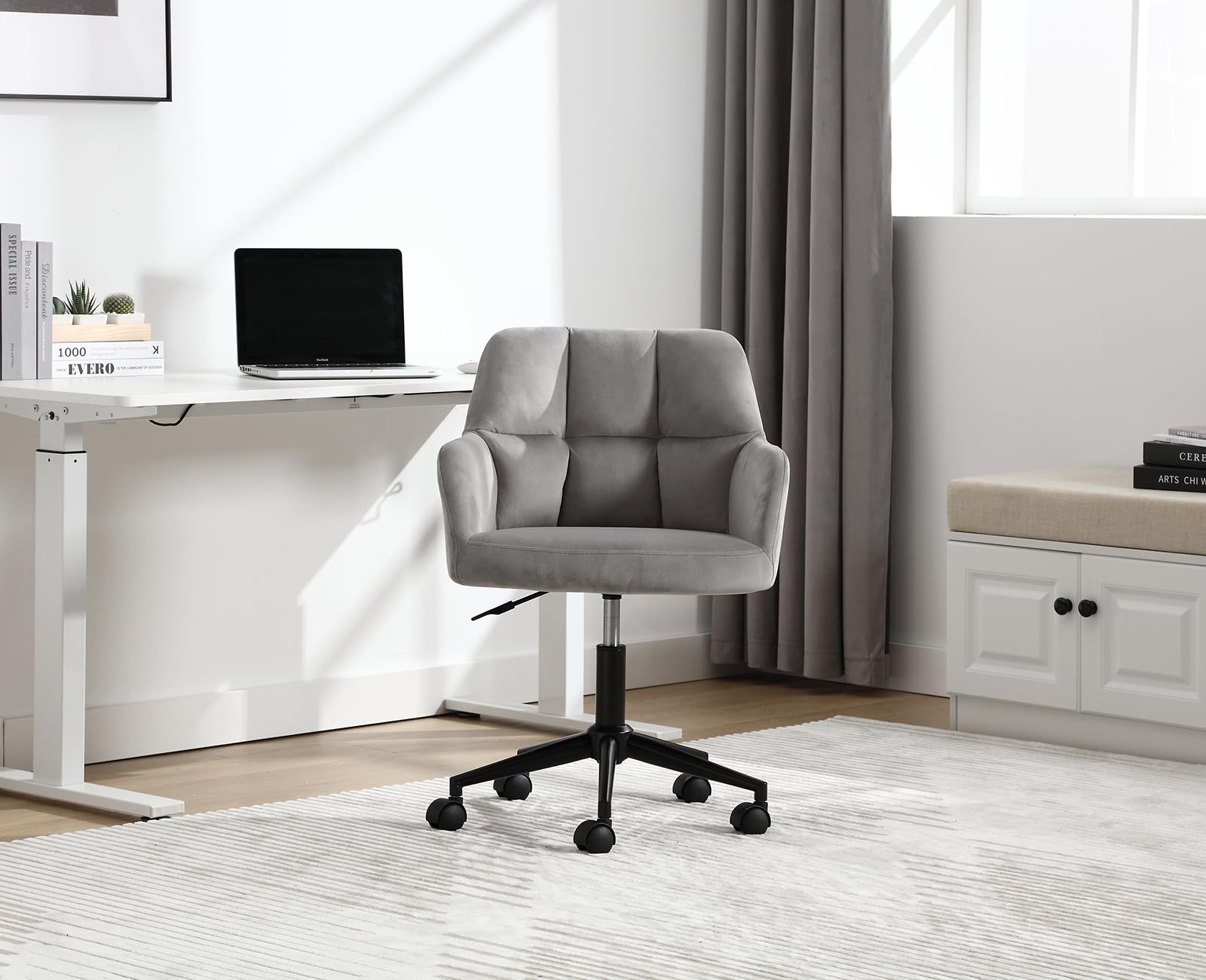 Ya-Home Silla Oficina Silla Escritorio Ergonómico con Ruedas,Gris