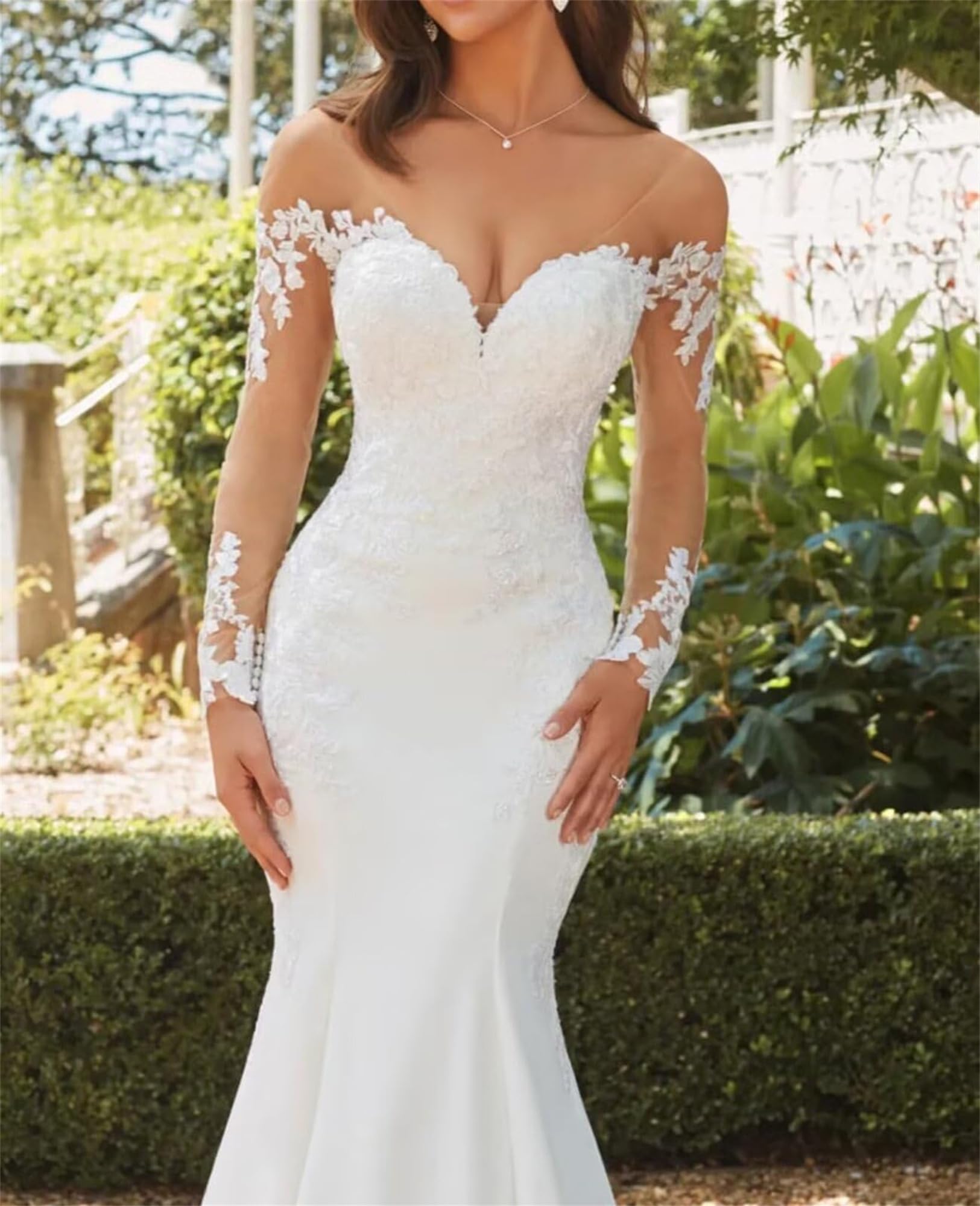 Meerjungfrauen Spitzen Brautkleider Off The Shoulder Boho Beach Hochzeitskleider Braut Spitzen Langarm Hochzeitskleider