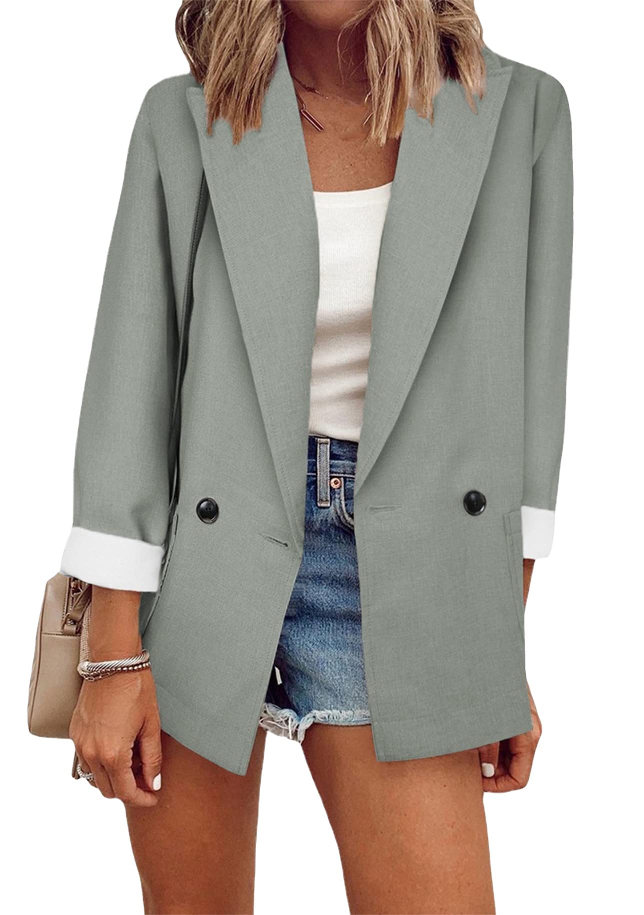 YMING Abiti da Donna Tinta Unita Blazer Aperto Davanti Blazer A Maniche Lunghe Giacca con Risvolto Sartoriale
