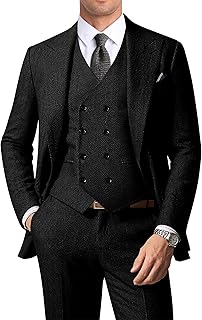 Men's Suits Herringbone Tweed Suits for Men Retro 3 Piece Peak Lapel Blazer Wedding Prom Suit Jacket Vest Pants Set