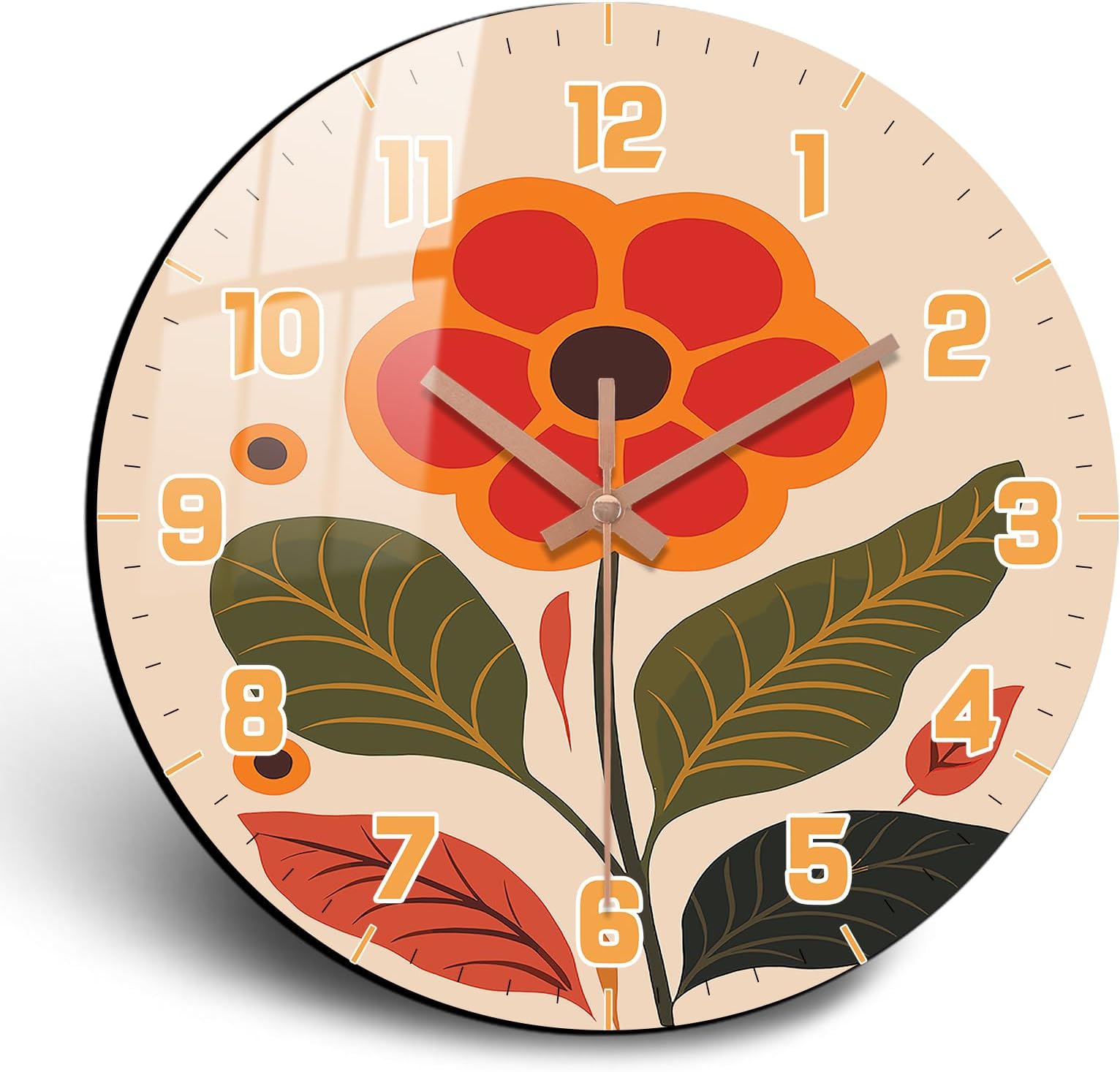Floral Wall Clock, Boho Kitchen 10 Inch Wall-Clock Battery Operated Non Ticking, Silent Vintage Clock Decorative for Bedroom Office Living Room Wall Décor