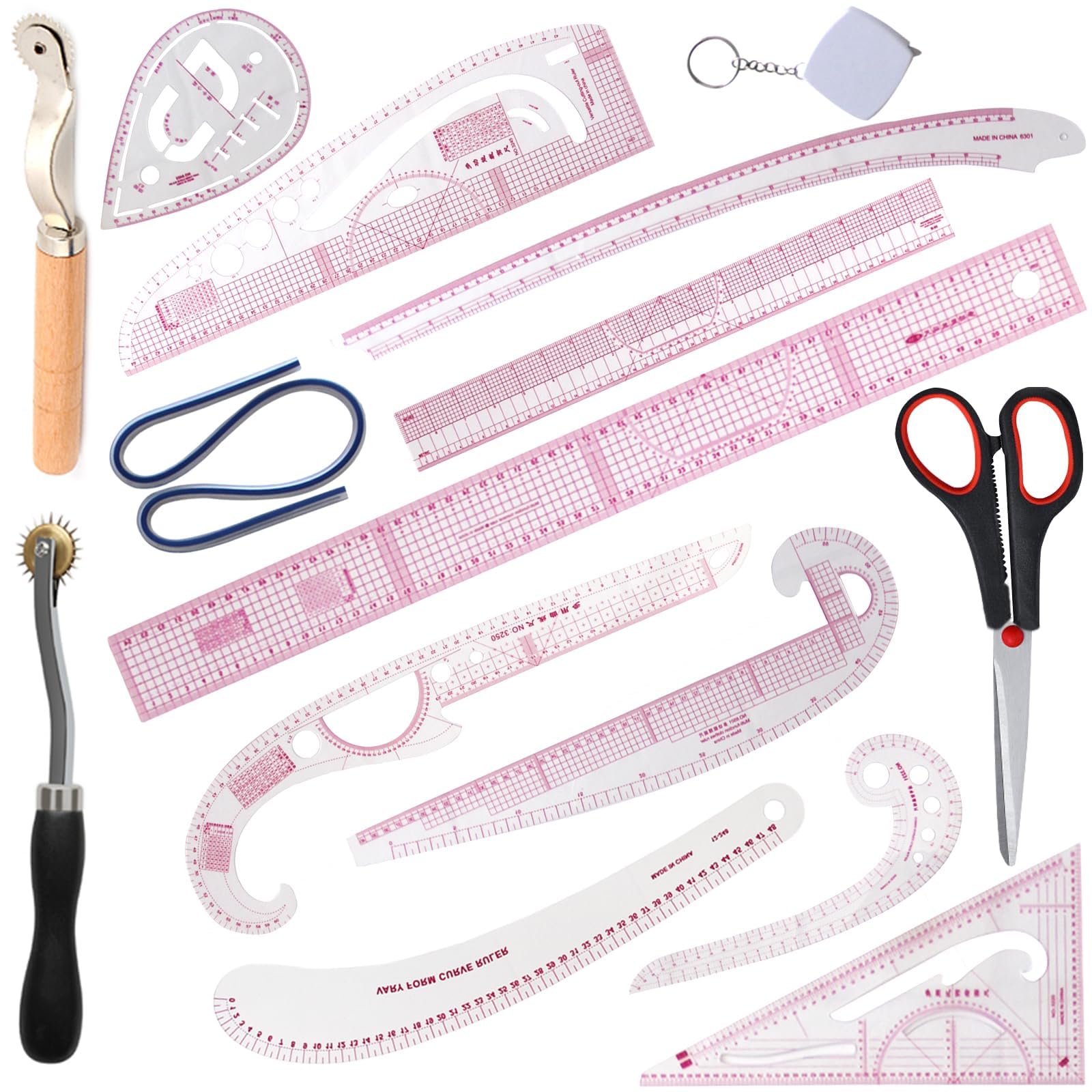 HLZC French Curve Ruler for Pattern Making, 15 Pieces Clear Sewing Ruler Set for Beginners Tailors Designers