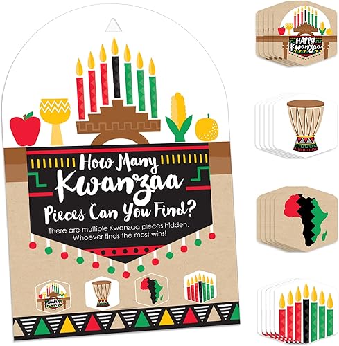 Big Dot of Happiness Happy Kwanzaa - Fiesta de vacaciones de patrimonio africano búsqueda del tesoro - 1 soporte y 48 piezas de juego - Ocultar y