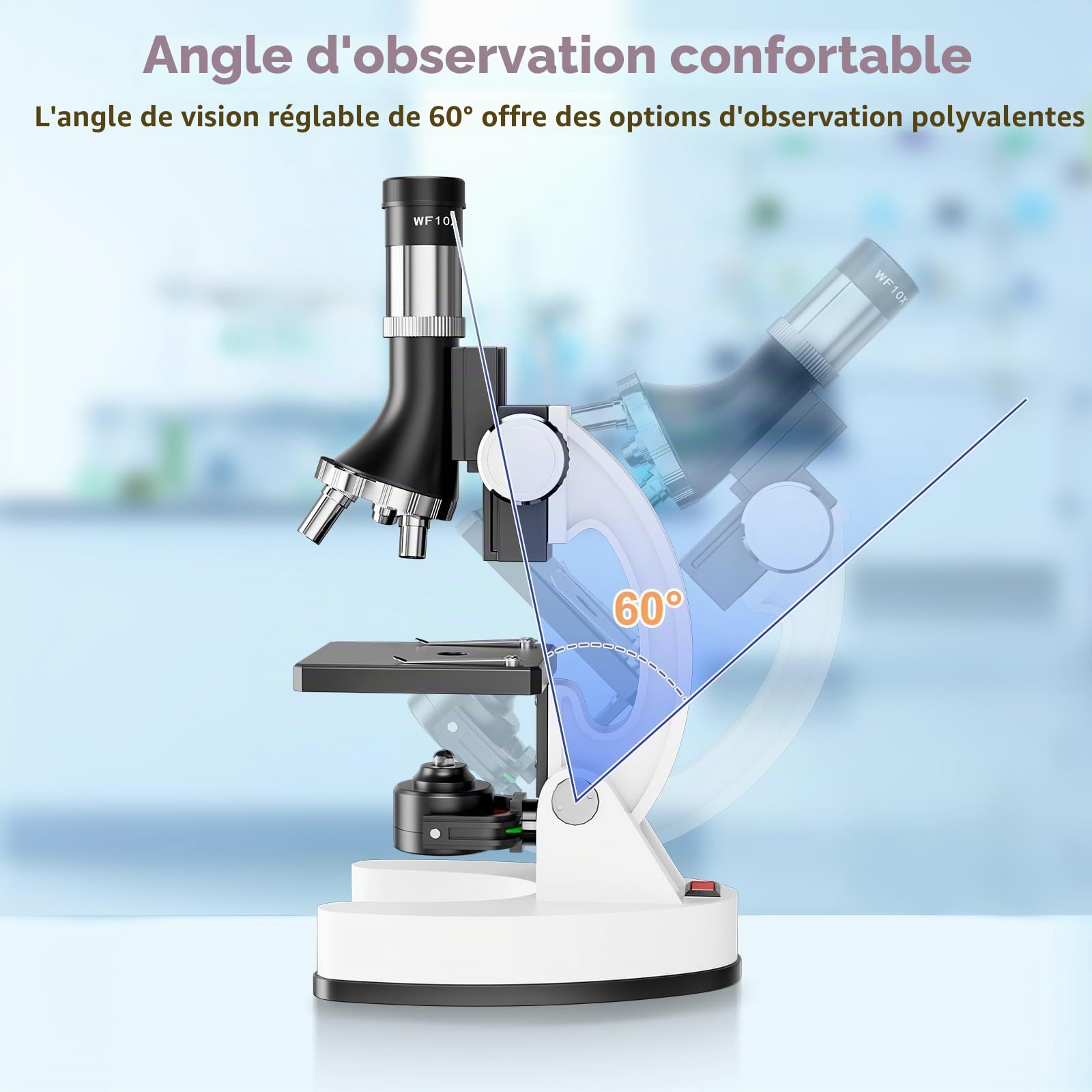 Microscope Enfant Kit Scientifique 100X-1200X: Microscope Adolescent Découverte Biologique STEM - Set de Science avec Lame, Boîte de Transport - Cadeau Éducatif 5-12 Ans