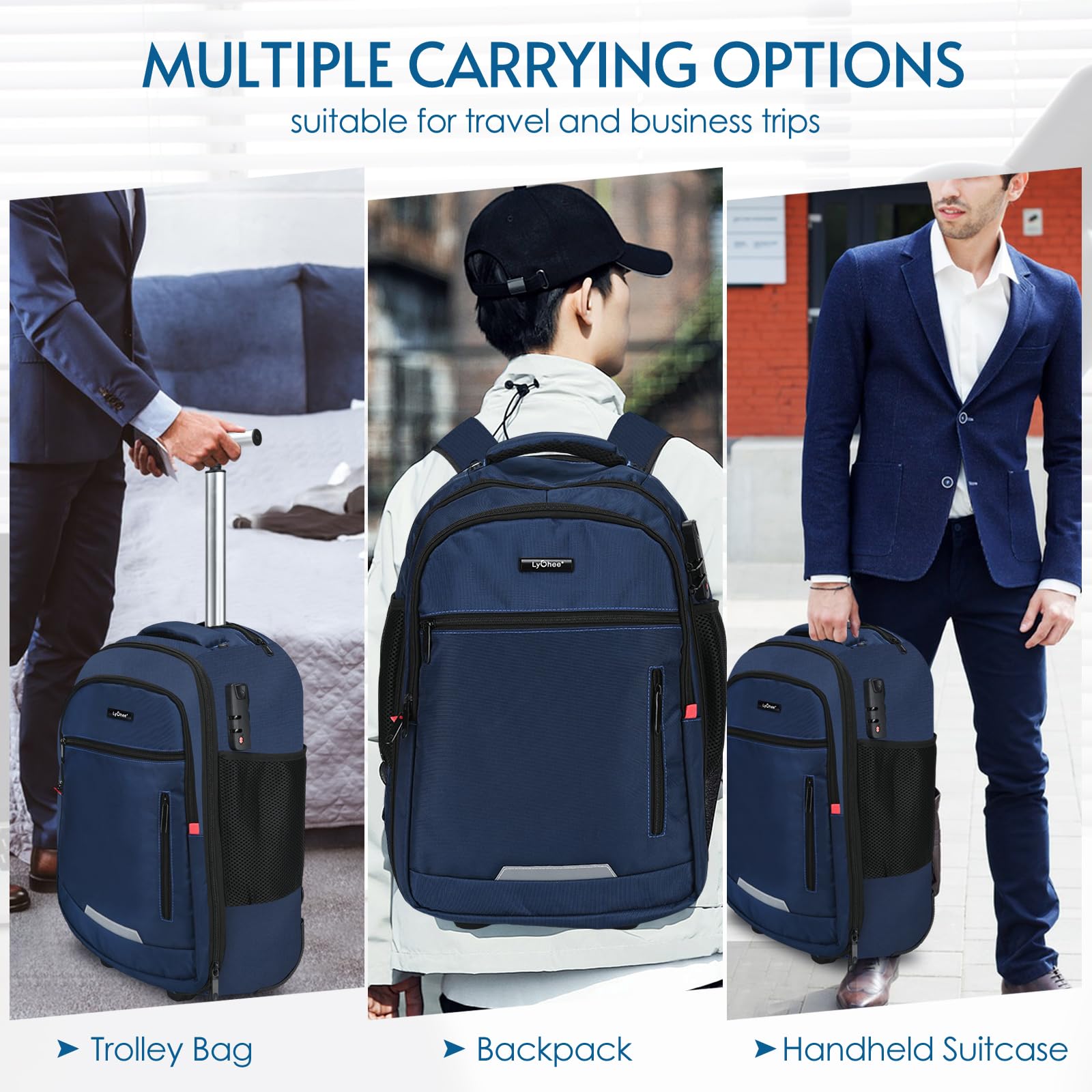 Lychee Mochilas Business - Mochilas con Ruedas - Bolsas de Lona con Ruedas - Mochilas para Equipaje - Bolsas con Ruedas - Bolsas con Ruedas para portátiles - Bolsas de Lona Impermeables (Azul)