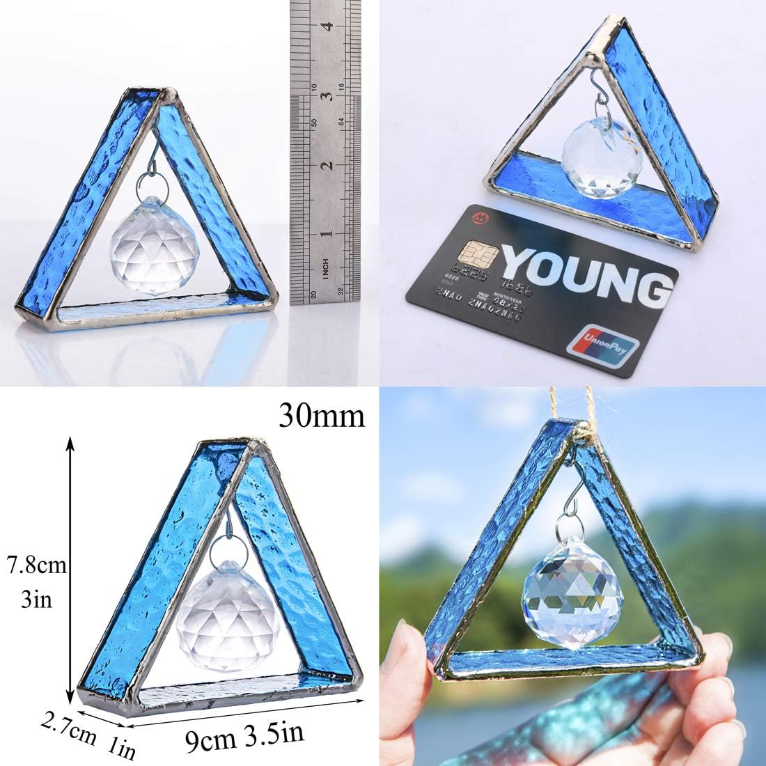 H&D HYALINE & DORA Stained Glass Window Sun Catcher Hangings Pyramid Colored and Butterfly Stained Glass Window Hanging Hand Painted Suncatcher Window Decor