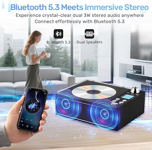 Miniatura 6 de Boombox reproductor de CD portátil, Boombox recargable de 4000 mAh con reproducción de CD-RRWMP3, radio FMUSBTFAUXcontrol remoto, Bluetooth, sonido