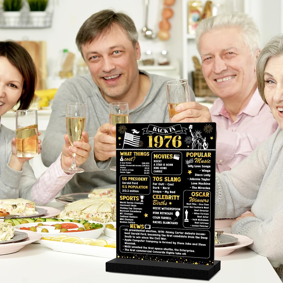 50th Birthday Decorations for Women Men,1976 Birthday Decorations, Acrylic Poster Table Sign With Stand,Vintage 1976 Table Decor Gift 50th Anniversary Class Reunion Gifts Gold image 4
