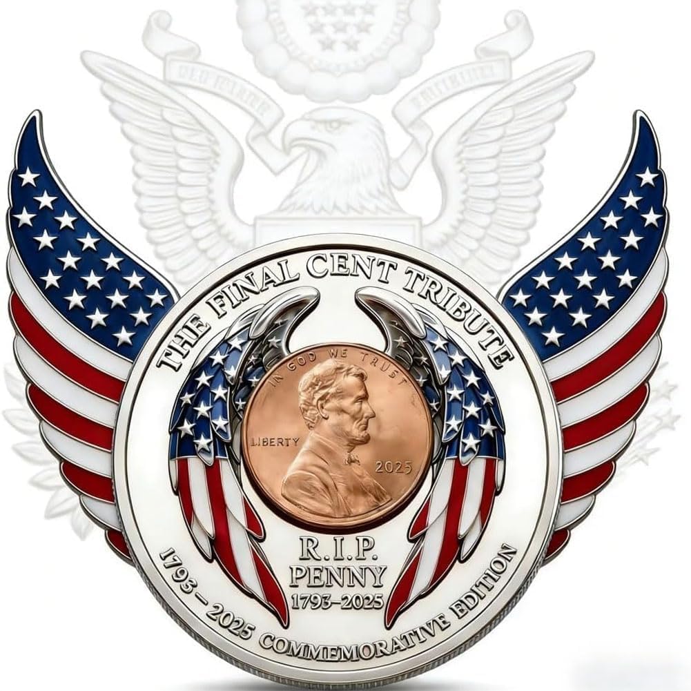 2025 New Final Cent Tribute Coin, Last Penny Coin, Last Minted Commemorative Penny, Symbolic Final Penny Keepsake, Uncirculated Pennies Challenge Coins 3D Engraved (12 Pc)