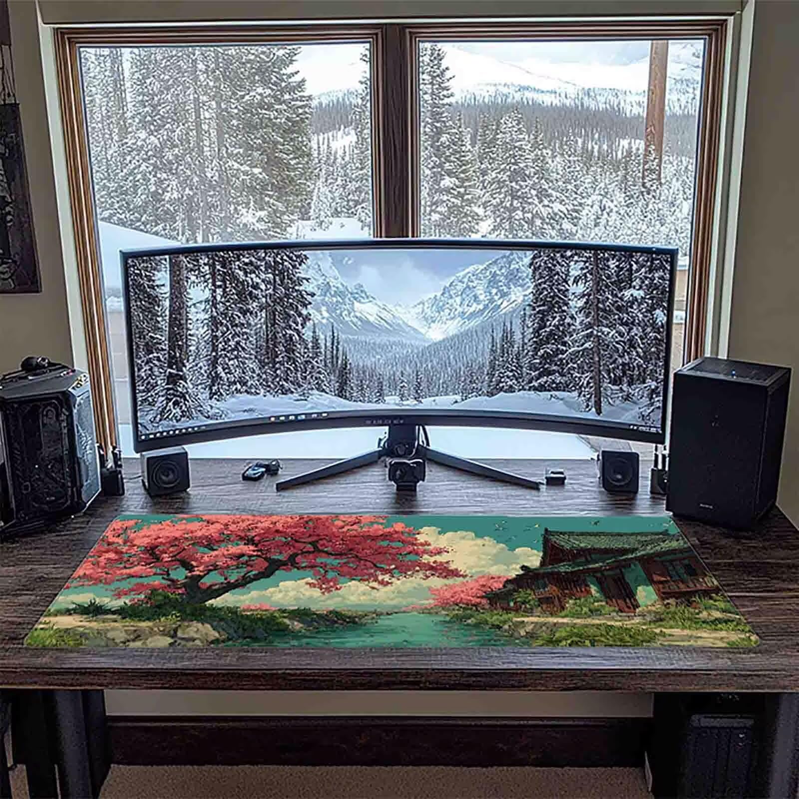 Tappetino Mouse XXL 1000x500mm Albero Mousepad Paesaggio Tappetino Scrivania Grande, con base in Gomma Antiscivolo, Impermeabile Sottomano Scrivania per Computer, Ufficio, Accessori Gaming 5-2332x