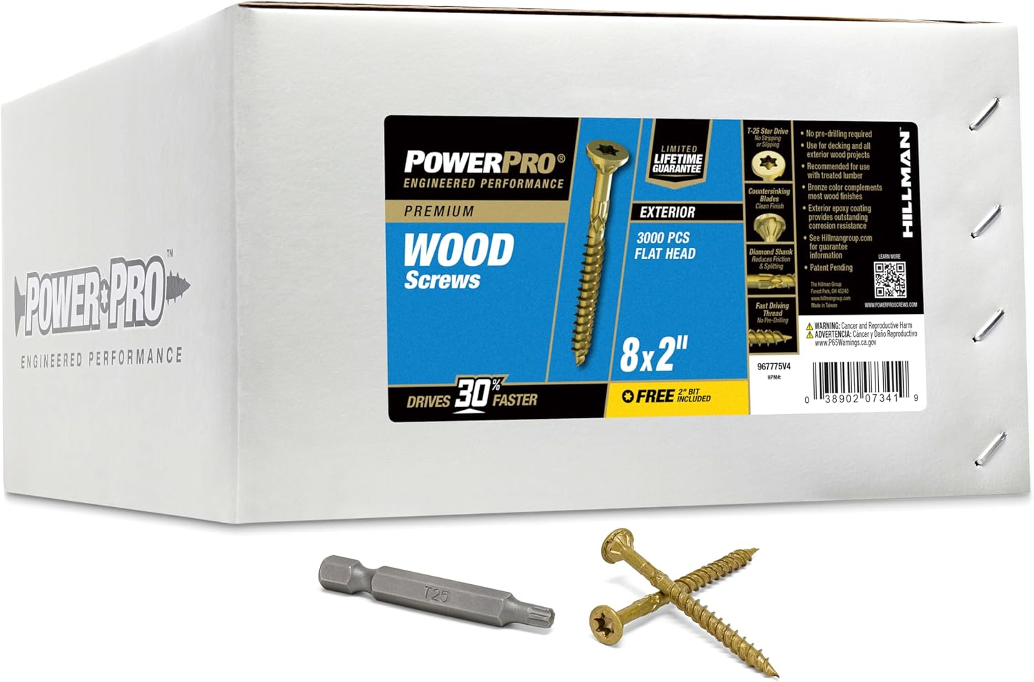 Power Pro Premium Exterior Wood Screws, #8 x 2 Inch All-Purpose Deck Screws for Outdoor Projects, T-25 Star Bit Included, Bronze, 3000 Pieces | 967775