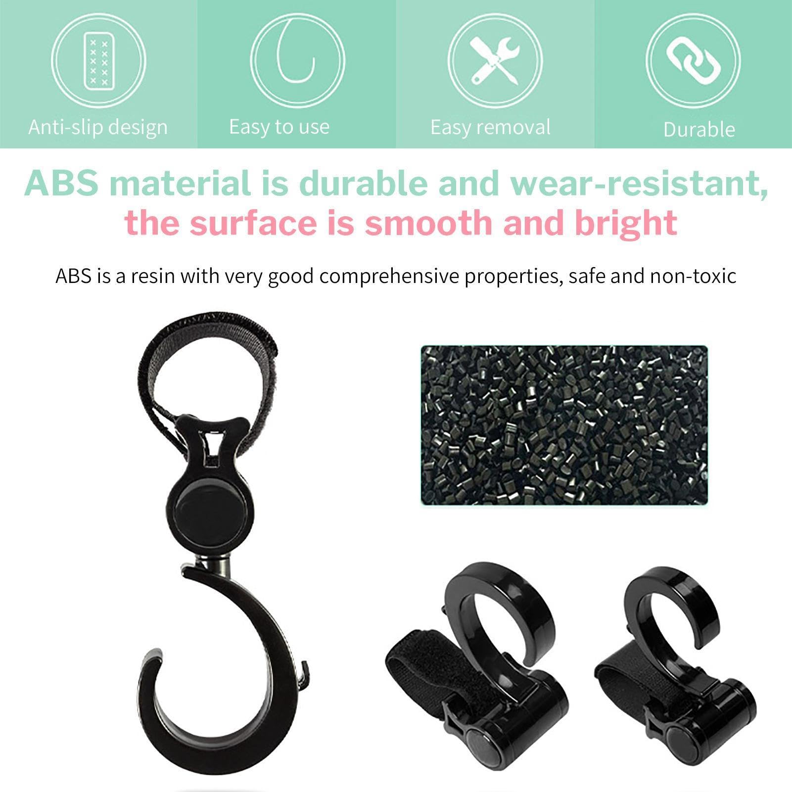 Clips universales para cochecito, ganchos giratorios de 360 grados, paquete de 2 ganchos multiusos para bolsas de pañales, accesorio de compras, organizador de viaje fácil de instalar, ideal para