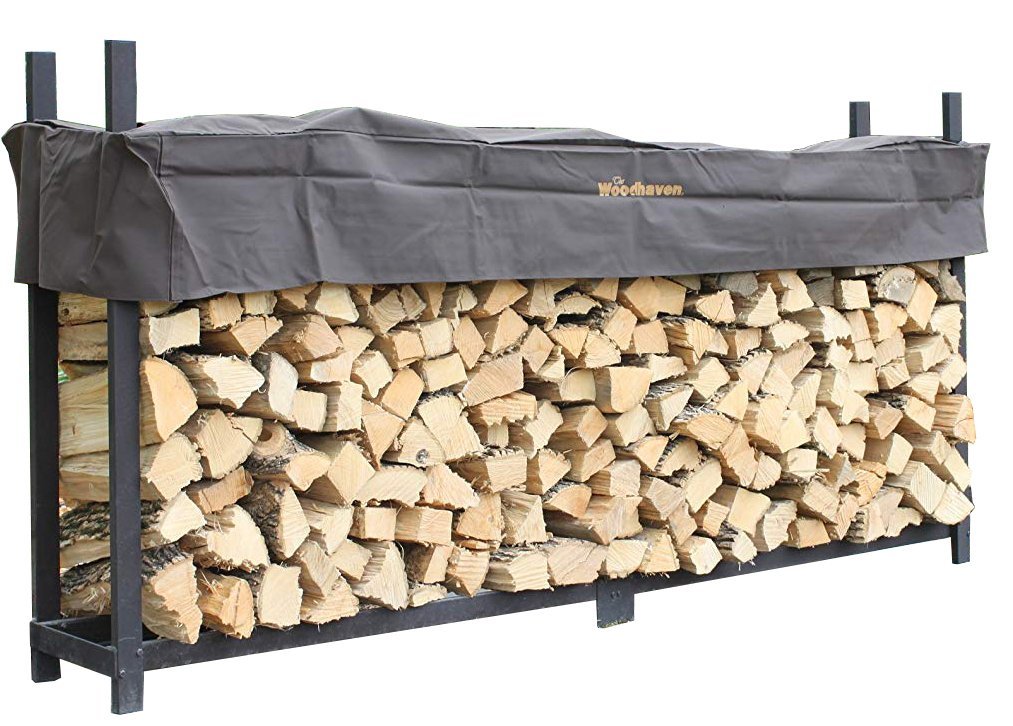 Woodhaven10 Foot Brown Outdoor Firewood Rack With Optional Seasoning Cover - Made In USA - Holds 1/2 Plus Cord Of Firewood And Logs - Brown UV-Stable Powder Coat Finish (Cover)