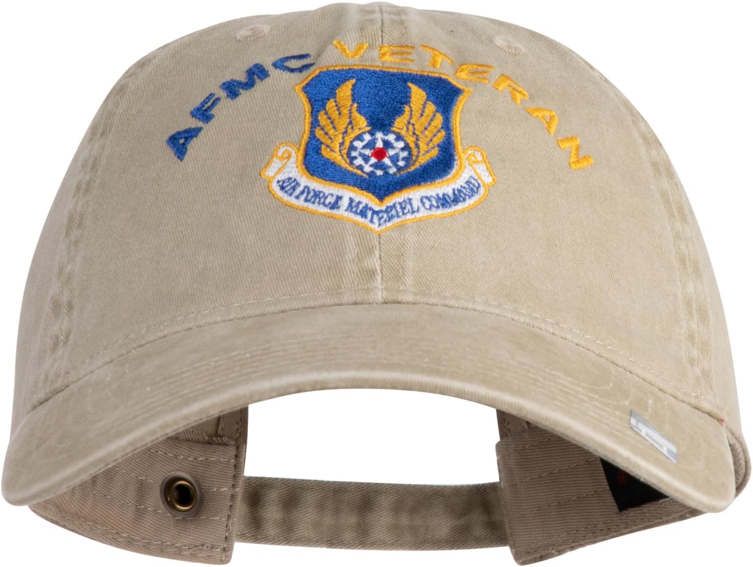 AFMC Air Force Materiel Command Veteran Embroidered Washed Solid Pigment Dyed Cotton Twill Brass Buckle Cap