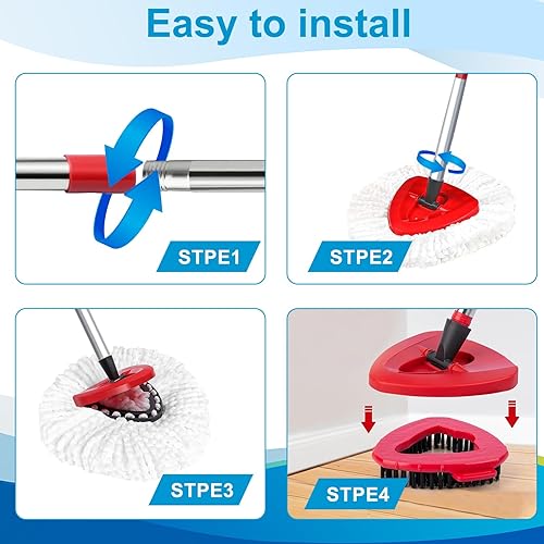 Miniatura 6 de Cabezal giratorio y cepillo de repuesto compatible con el sistema O Cedar EasyWring de 1 tanque, 4 repuestos de trapeador de microfibra, 1 cepillo