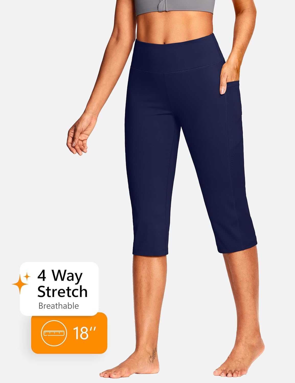 14"/ 18" Capri Pants for Women High Waist Women's Yoga Capris Stretch Summer Athletic Workout with Pockets - Image 2