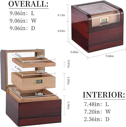 Miniatura 4 de Caja de madera de cedro español, caja de madera de cedro español, caja de madera transparente con higrómetro digital y humidificadores, capacidad