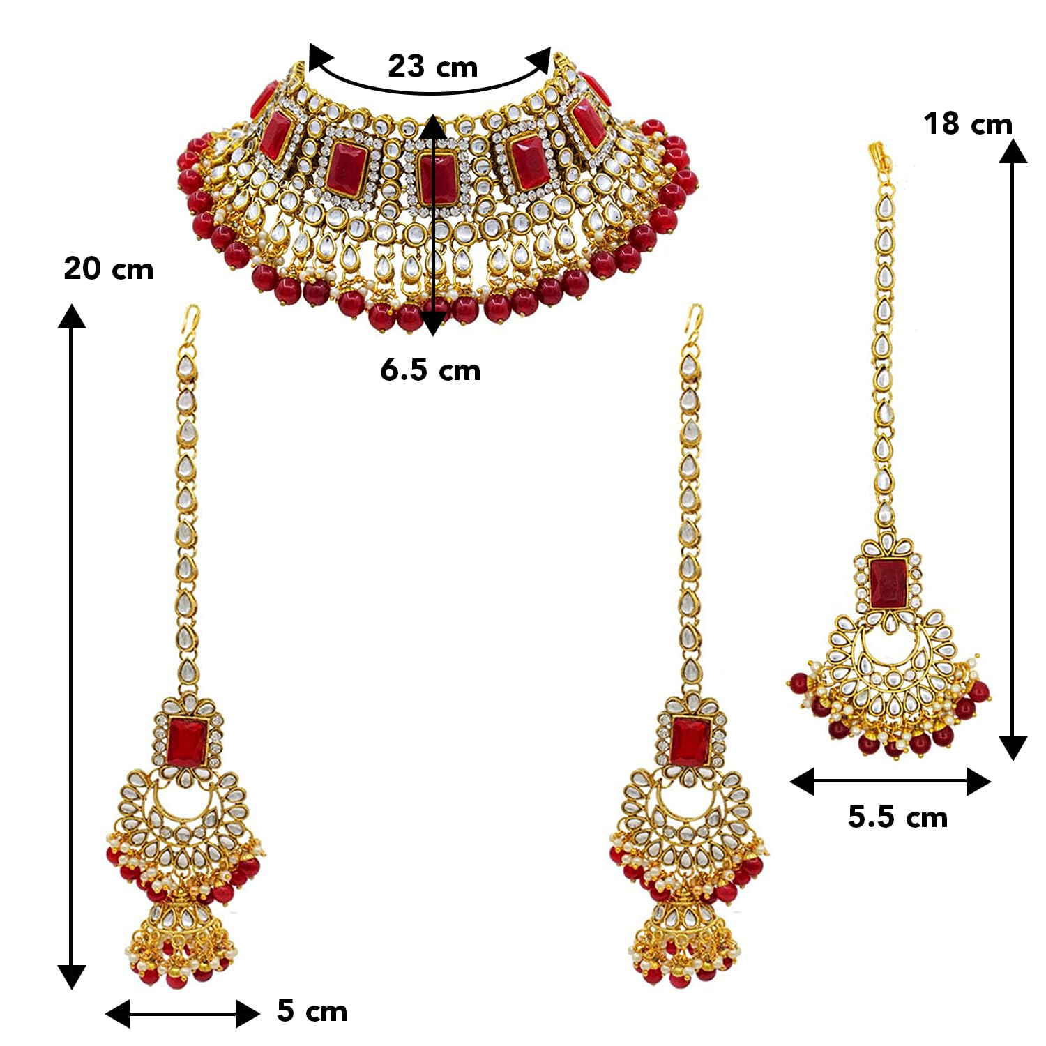 Peora Rani Padmavati Dulhan Bridal Kundan Pearl Choker Necklace with Earrings Maang Tikka for Women Girls Indian Traditional Jewellery Set 2