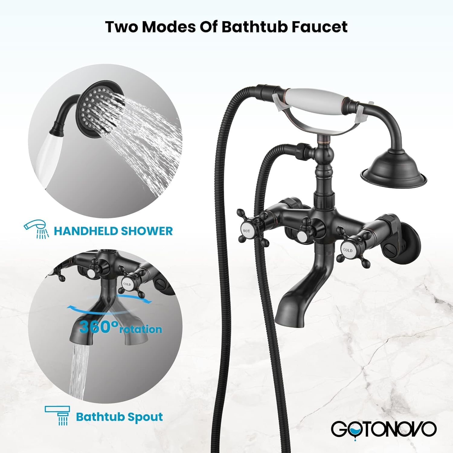 gotonovo Oil Rubbed Bronze Rain Shower System Set 2 Knobs With Matching Double Cross Handle Clawfoot Bathtub Faucet