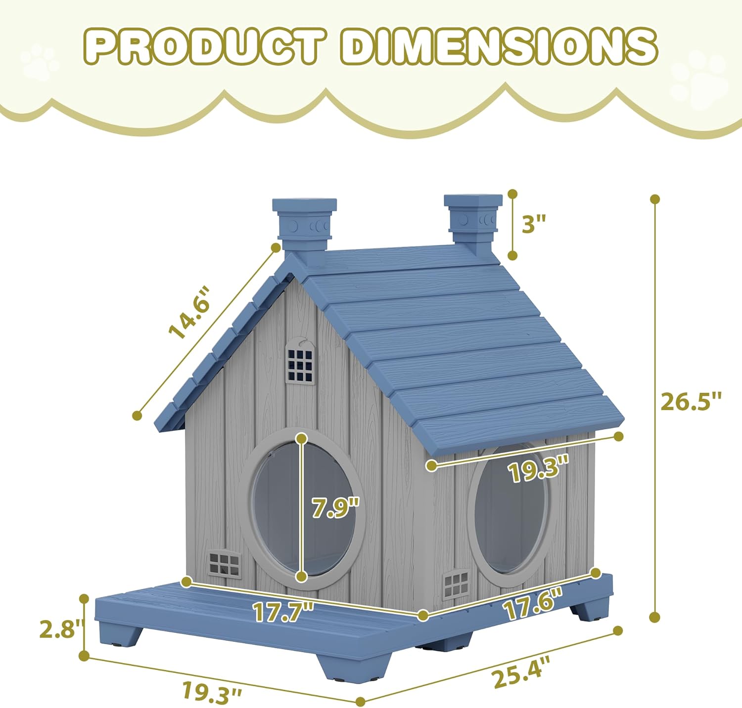 Outdoor Cat House Weatherproof, Durable Resin Cat Houses for Outdoor Indoor Cats, Litter Box Enclosure with Elevated Base, Anti-Slip Pad, Ventilation, Blue