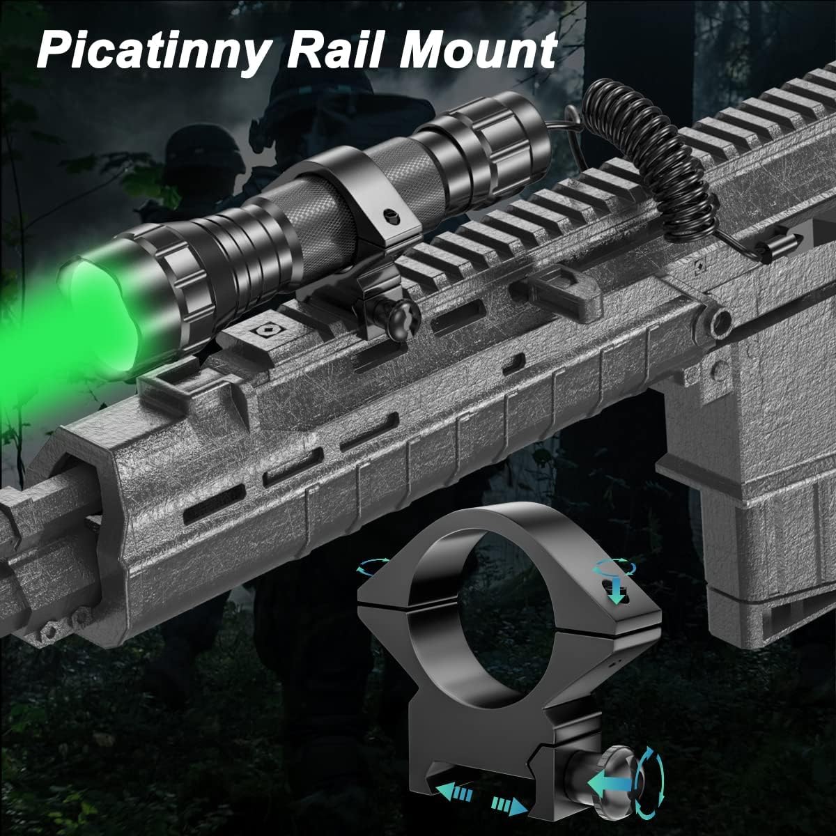 WINDFIRE Green Flashlights Predator Light LED Coyote Hog Varmint Hunting Lights Tactical Rifle Flashlight Torch with Picatinny Rail Mount, Pressure Switch