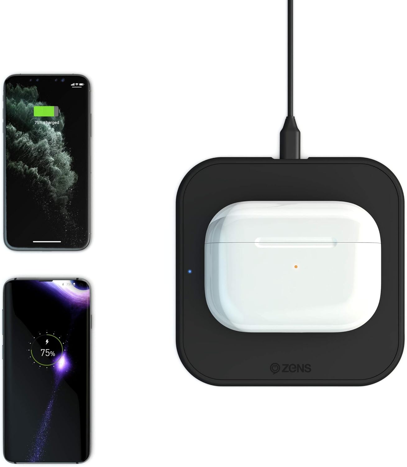 ZENS Single Wireless Charger Black - 10W Wireless Charger with Fast Charging for Apple iPhone & Samsung Galaxy (Non-Slip Surface I 5mm Height I Automatic Standby Mode), Single