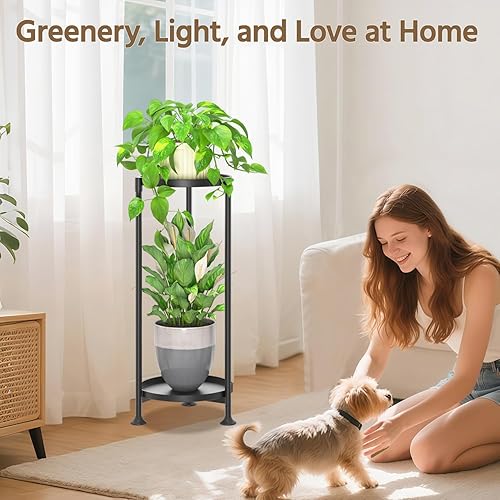 Miniatura 7 de LASZOLA Soporte para plantas de 2 niveles negro para interiores para plantas grandes y altas, resistente, soporte para macetas de metal vertical de