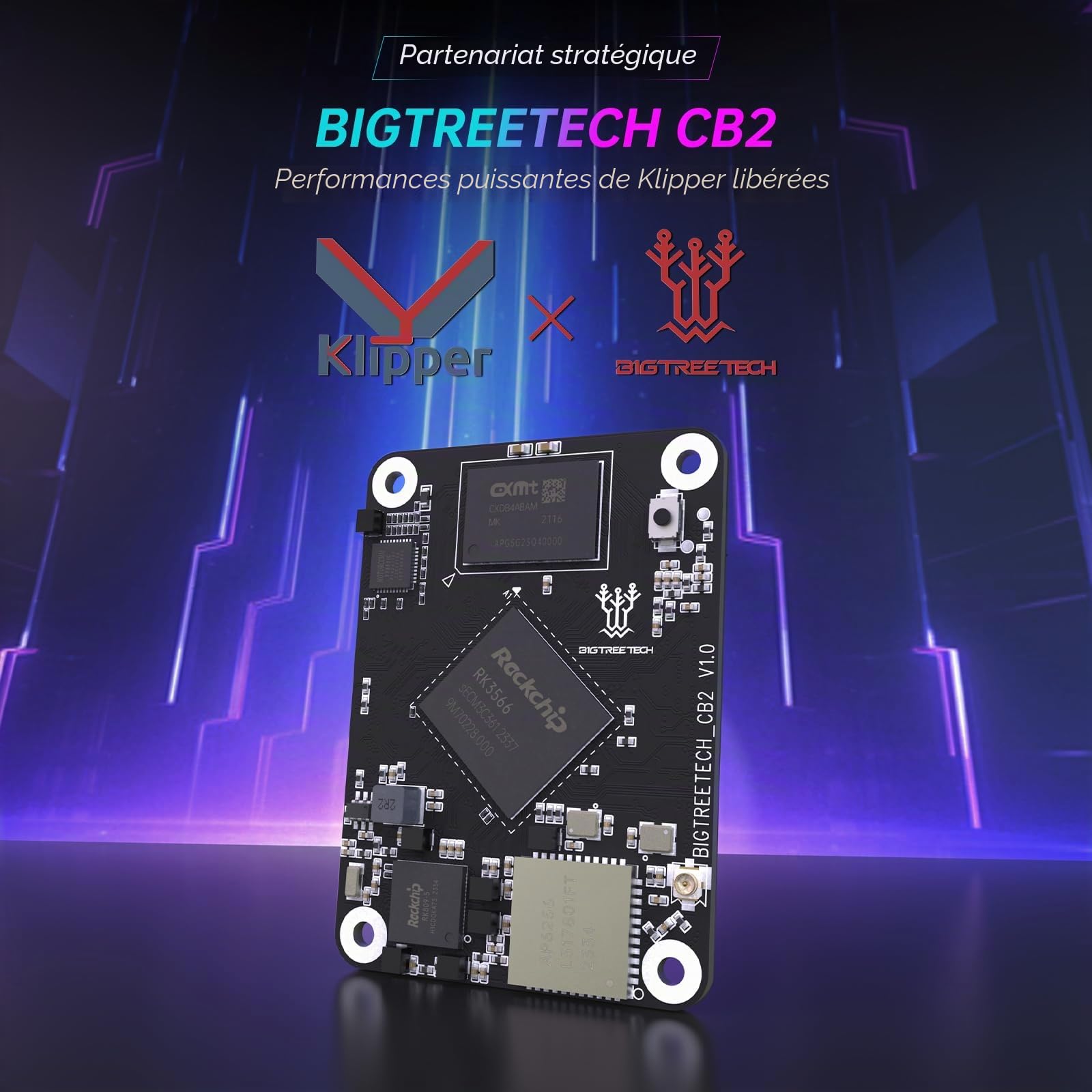 BIGTREETECH CB2 Carte de Contrôle de Base 2GB LPDDR4+32GB Stockage eMMC Mise à Niveau sur BTT CB1 Support DSI/CSI Port Run Klipper Compatible avec Raspberry-Pi 3B/4B Série Manta Pi4B Pad 7