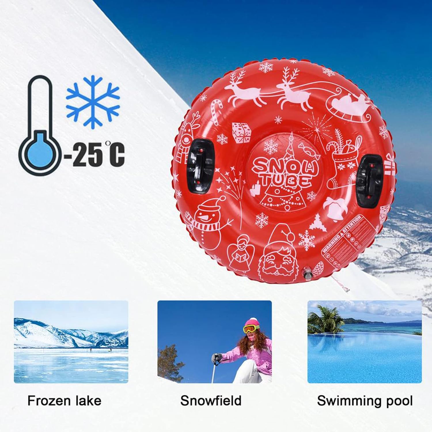 Inflatable Ski Ring Winter Snow Tube 120cm PVC Material Durable Kids Adults Sled with Thick Bottom Applicable for Minus 40 Degrees