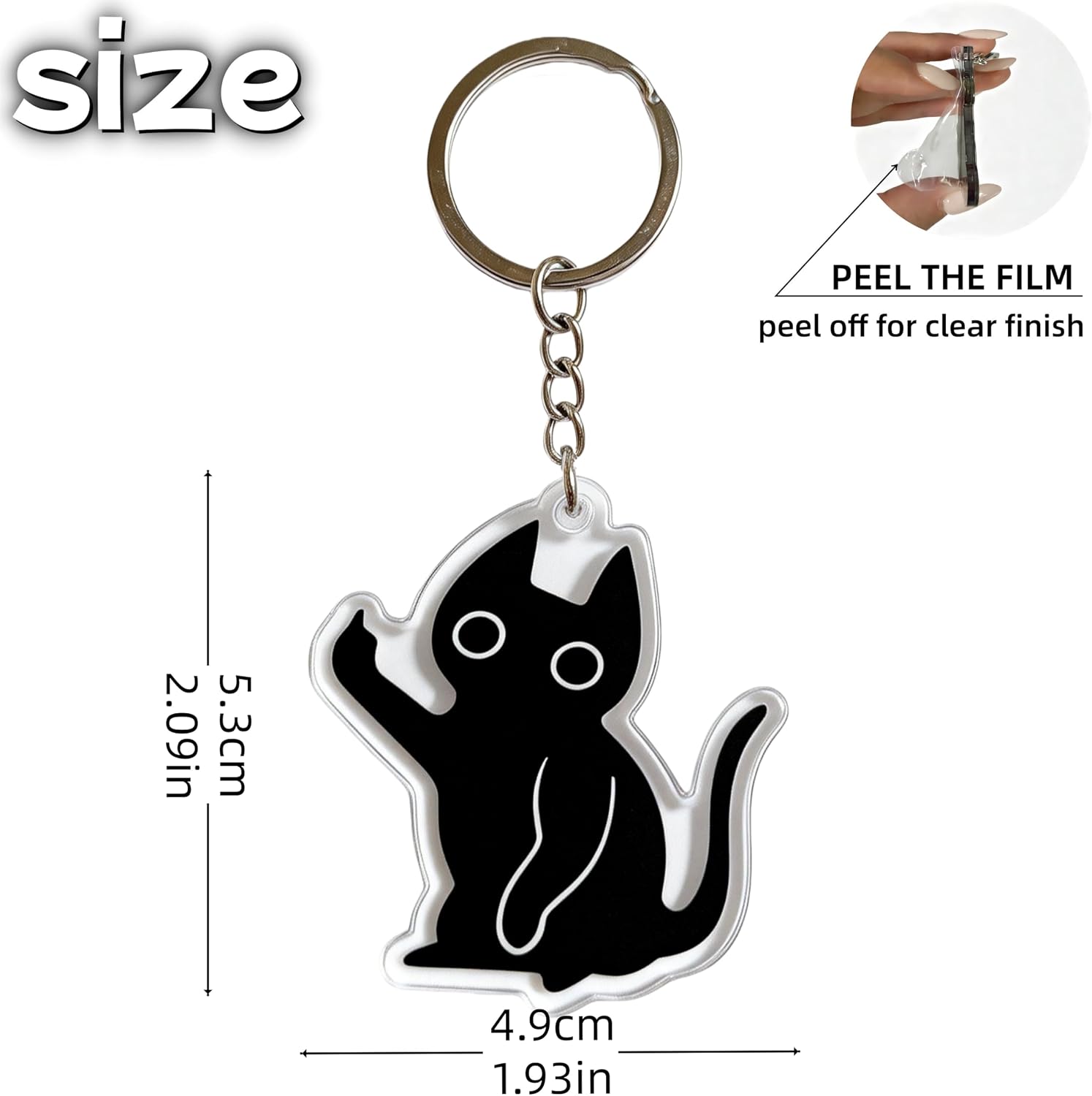 Black Cat Keychain with Stretching Silhouette, Acrylic, 1.93 Inches, Modern Style, Cute Pet Lover Theme image 2