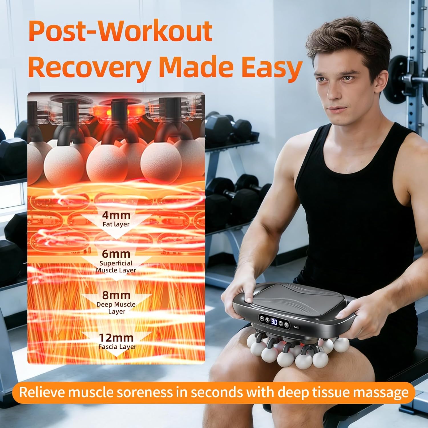 2026 Upgrade 20-Head Massage Gun Set, Deep Tissue Percussion Muscle Massager with 3 Modes & 30 Intensitie, Quiet Handheld Muscle Massager for Back, Shoulders, Legs, Head, Foot & Body Pain Relief