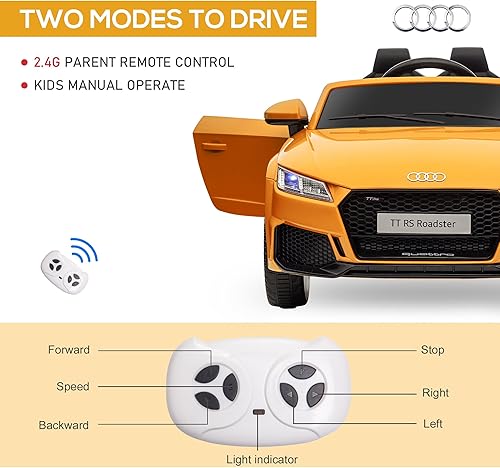 Miniatura 4 de Aosom Auto eléctrico para niños de 6 V, con licencia Audi TT RS con asiento y control remoto, bocina, música, MP3 - amarillo