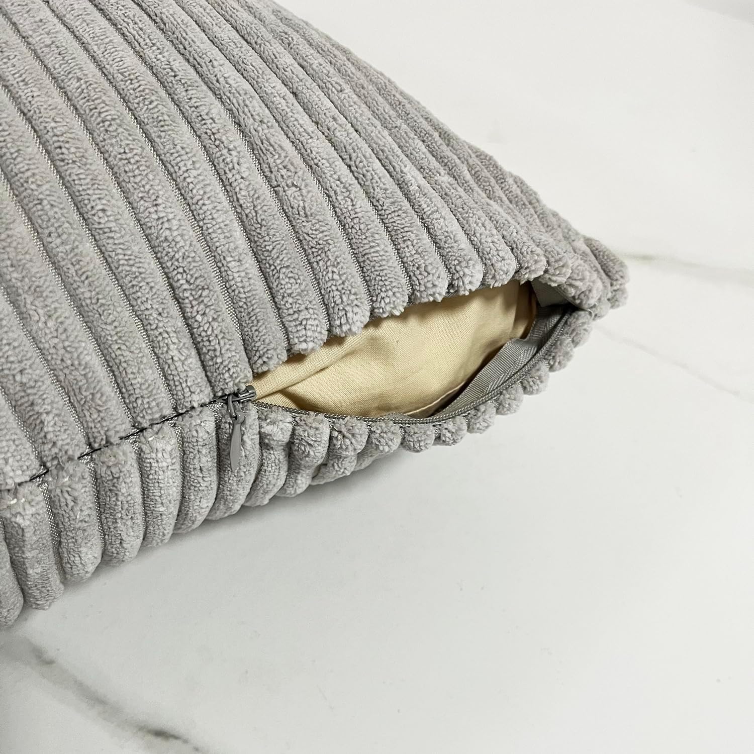 Simple Fashion Style Neutral Boho Farmhouse Throw Pillow Covers Set of 4 Mordern Gray Nordic Cushion Covers Soft Corduroy Home Decor for Couch Bed Sofa Living Room (4, Gray Series, 18 * 18)
