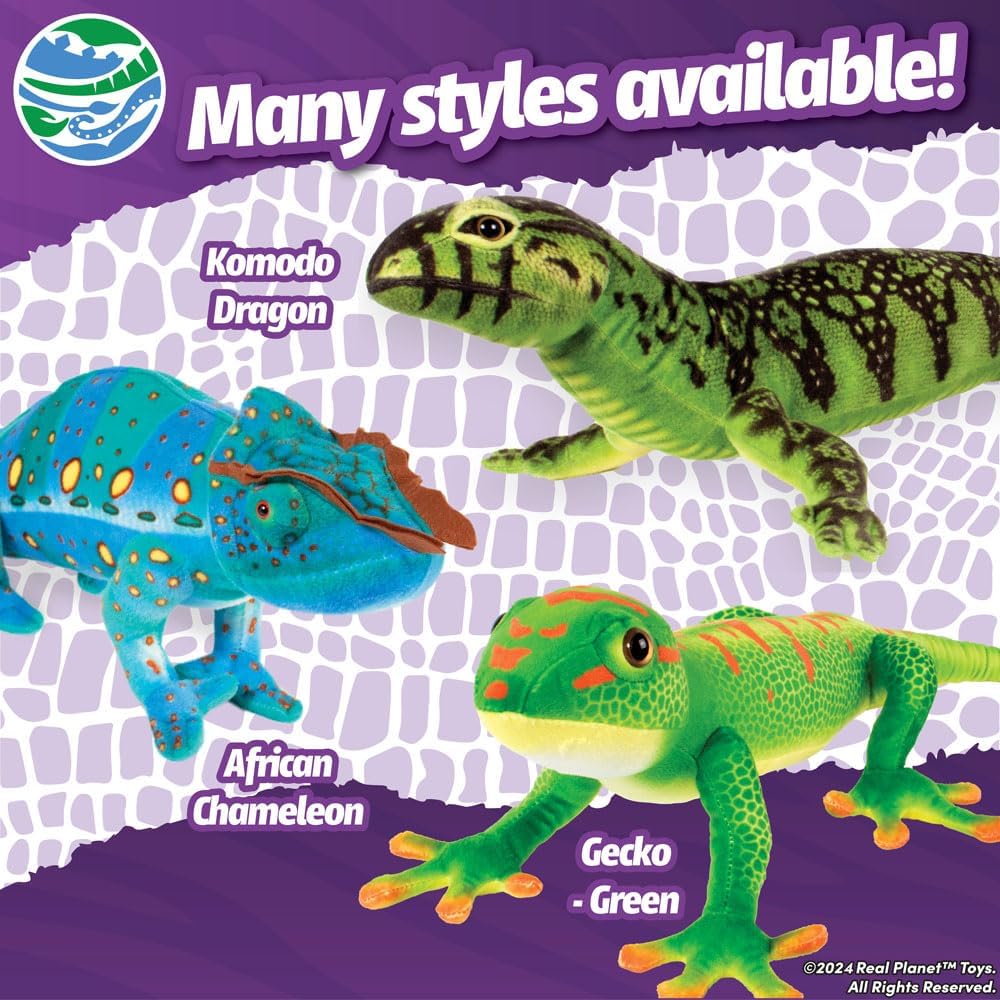 Real Planet 24" Gecko Stuffed Animal - Plush Animals for Kids Toy, 2 Feet Long, Adorable Zoo Toys (Blue 36")