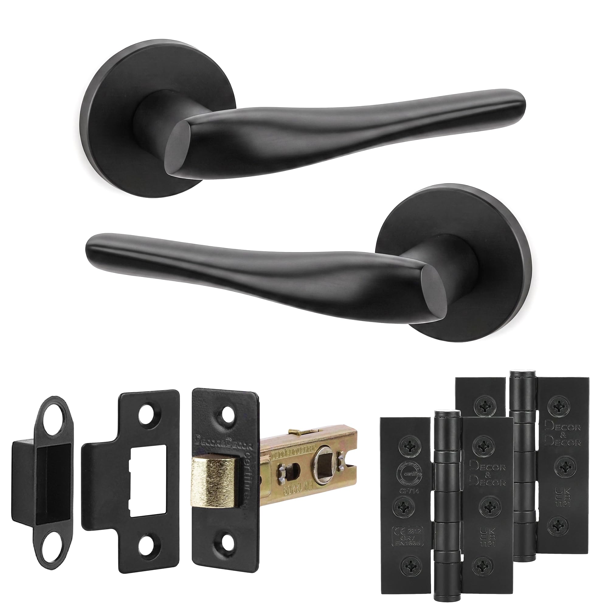 Decoranddecor Nanda Matt Black Internal Door Handles, Hinge Kit 76mm โ image 1