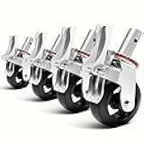 1100LBS Capacity 4 Piece 6 Inch Workbench Wheels Set, 360° Swivel Heavy-Duty Scaffolding Accessories with Dual Locking Brakes, 1.33-Inch Expanding Round Stem for Workbench Shelf Replacement