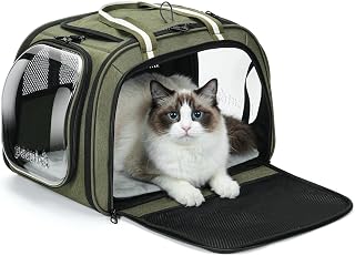 Pecute Cat Carrier for Dog Pet Carrier with Bubble Window, Stable Large Space Pet Carrier,Breathable Soft-Sided Dog Carrier with Locking Zippers Sunshade Pet Travel Bag for Small Dog Cat,Olive Green L