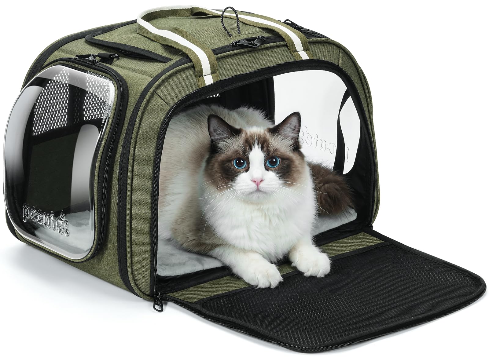pecute Large Cat Carrier, Dog Carrier Breathable Mesh, Stable Bubble Pet Carrier, Pet Carrier for Cat with Roller Blinds, Cat Travel Bags for Curious Cat, Camping, Hiking, Walking, Green