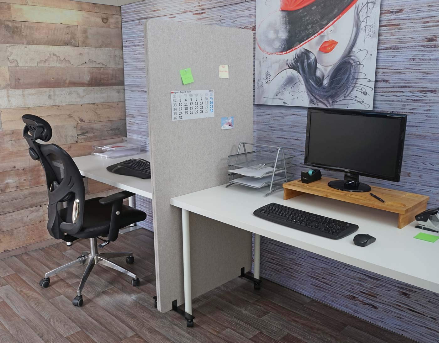 Divisorio mobile privacy fonoassorbente bacheca ufficio HWC-G77 tessuto 167x80cm grigio