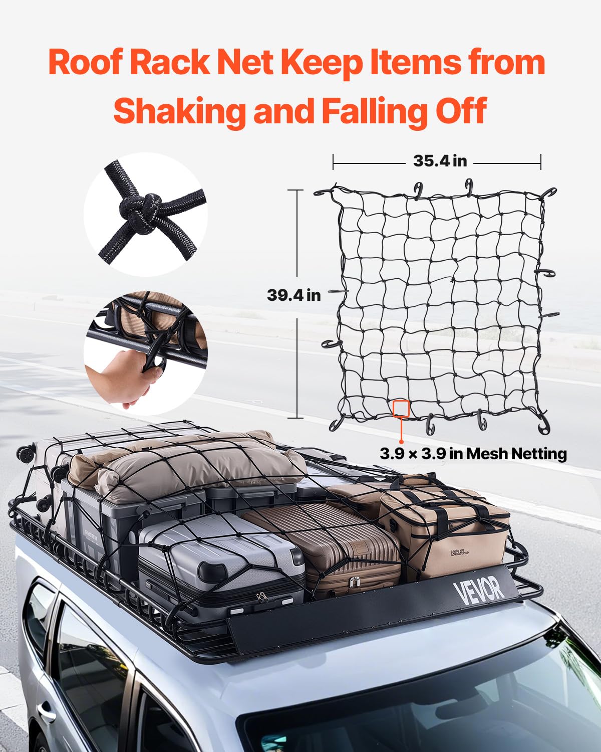 VEVOR Porte-Bagage pour Voiture, 1630 x 1270 x 105 mm, Panier de Toit Universel en Acier allié antirouille, avec Deux Filets de 900 x 1000 mm, clôture de 10,4 cm, Charge de 68 kg, pour SUV, Camion