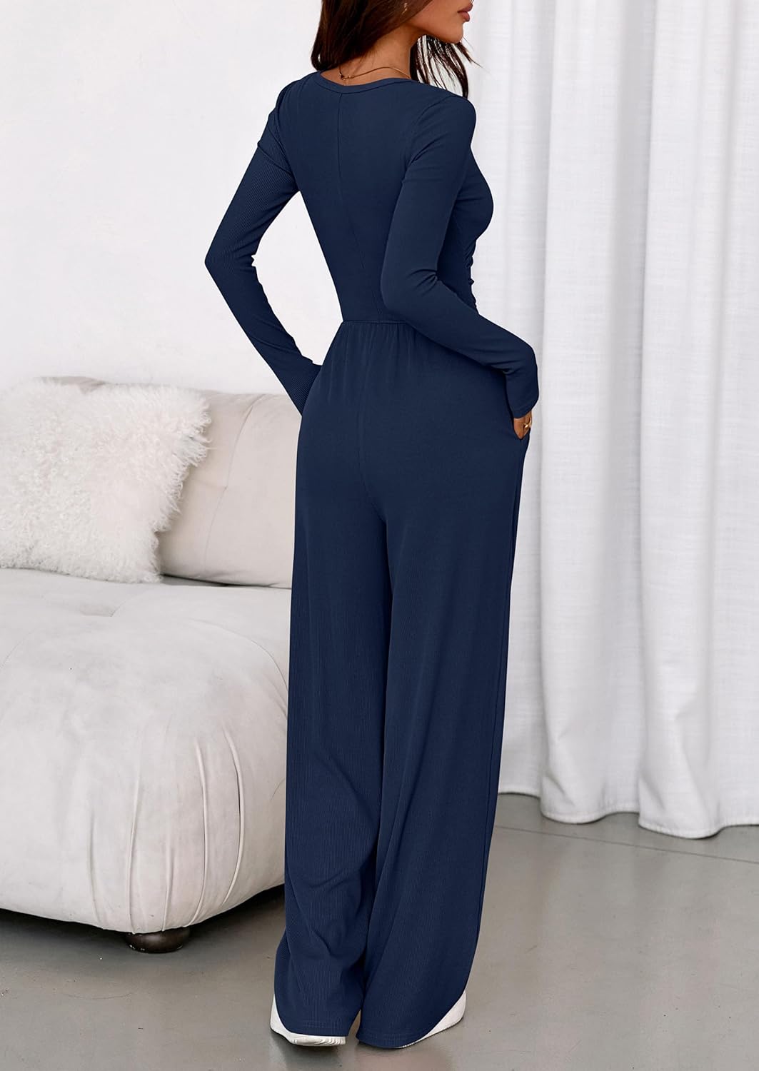 PRETTYGARDEN Jumpsuits for Women Dressy Casual 2026 Fall One Piece Outfits Long Sleeve Wide Leg Pants Romper Fashion Clothing - Image 4