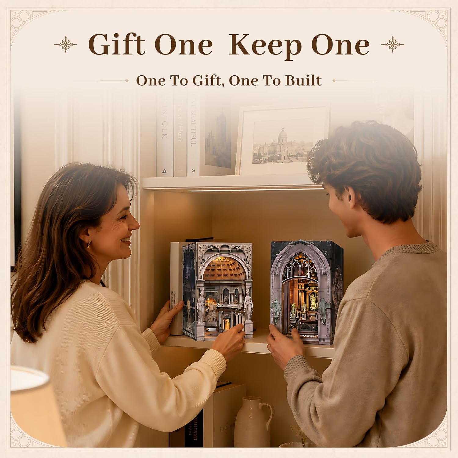 MiniCity 2-Pack DIY Book Nook Kits, Pantheon and Milan Cathedral with LED image 3