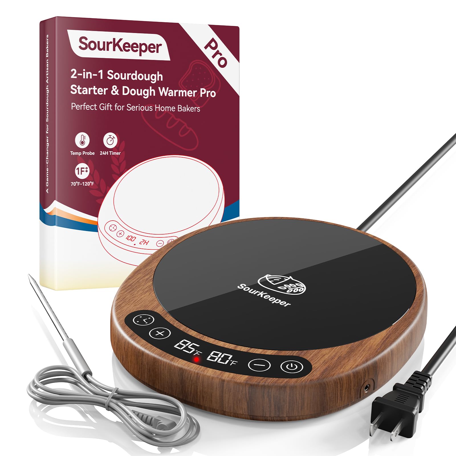 Plus grand 2 en 1 Sourdough Starter Warmer Pro – Tapis chauffant résistant à la pâte 2026, sonde de température de la pâte, contrôle de -17,2 °C (21,1 à 43,3 °C), minuterie 24 heures, surveillance en