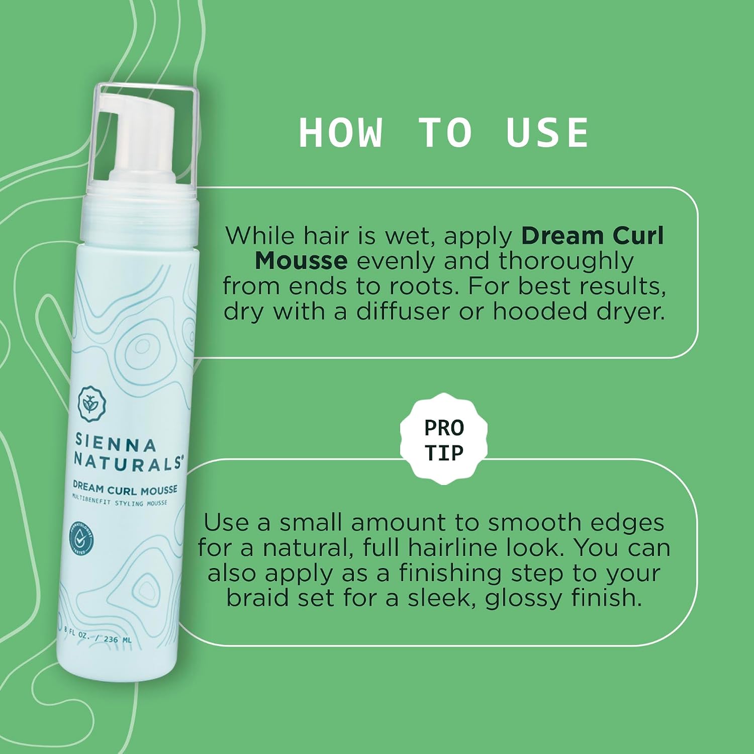 Sienna Naturals - Dream Curl Mousse - Curl Defining - Vegan - 8 Fl Oz