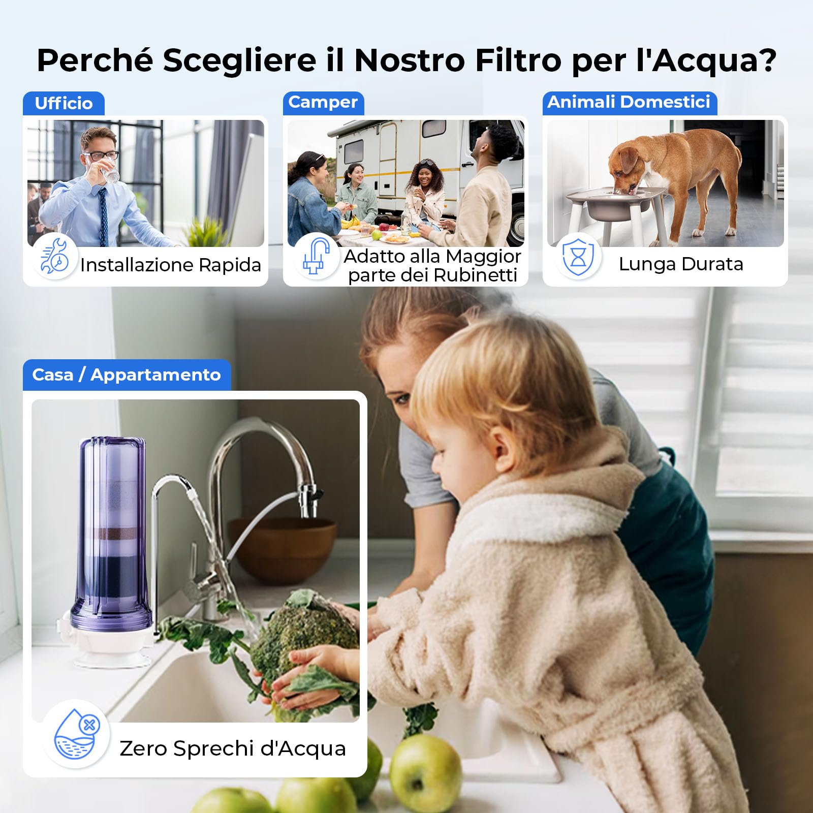 iSpring CT10-CL Filtraggio dell'Acqua Potabile Multistadio da Banco con Adattatore Versatile per Rubinetto, Trasparente | 6,3 x 25,4 cm, pH bilanciato, riduce metalli pesanti, COV, clorammine, piombo, cattivi odori e cloro, fino a 12 mesi