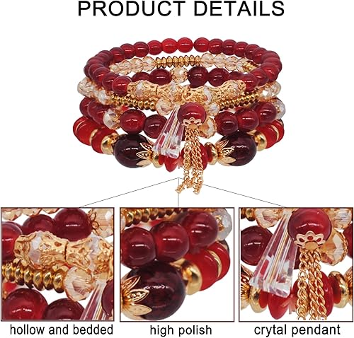 Miniatura 4 de Pugnum Pulsera bohemia para mujer, pulseras elásticas apilables con cuentas, pulseras bohemias hippie multicapa, regalo para mujeres, amigas y niñas